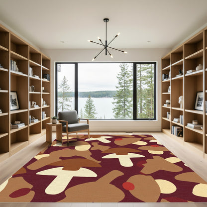 Earthy Mushroom Woodland Folk Art Rug