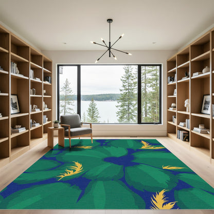Emerald Green Feathered Floral Overlay Rug