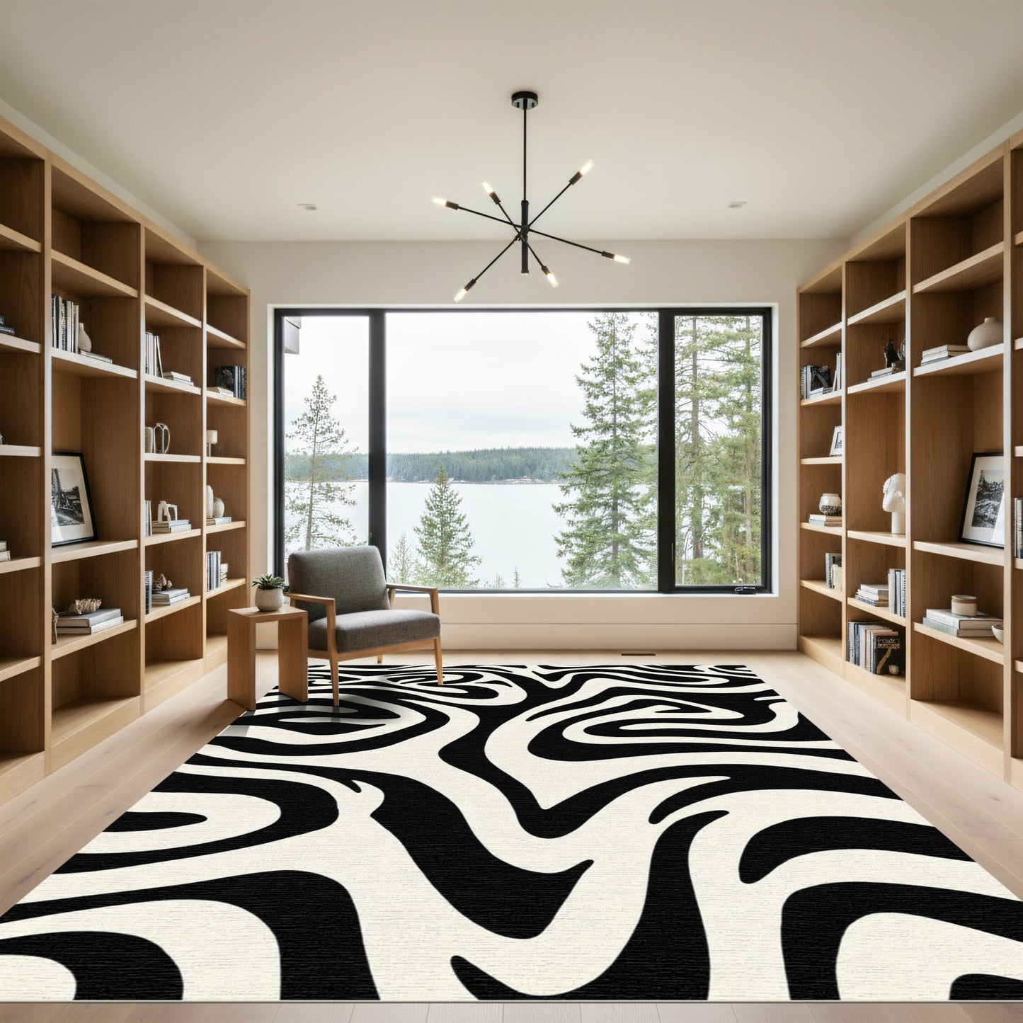 Black White Zebra Swirl Rug