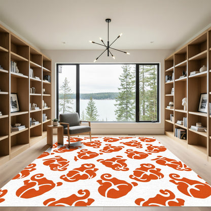 Vivid Orange Floral Swirl Repeating Rug