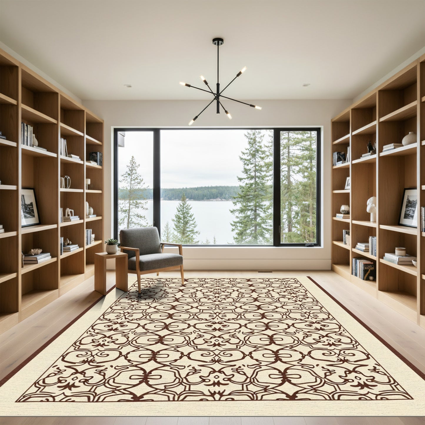 Brown Scrollwork Lattice Ornament Rug
