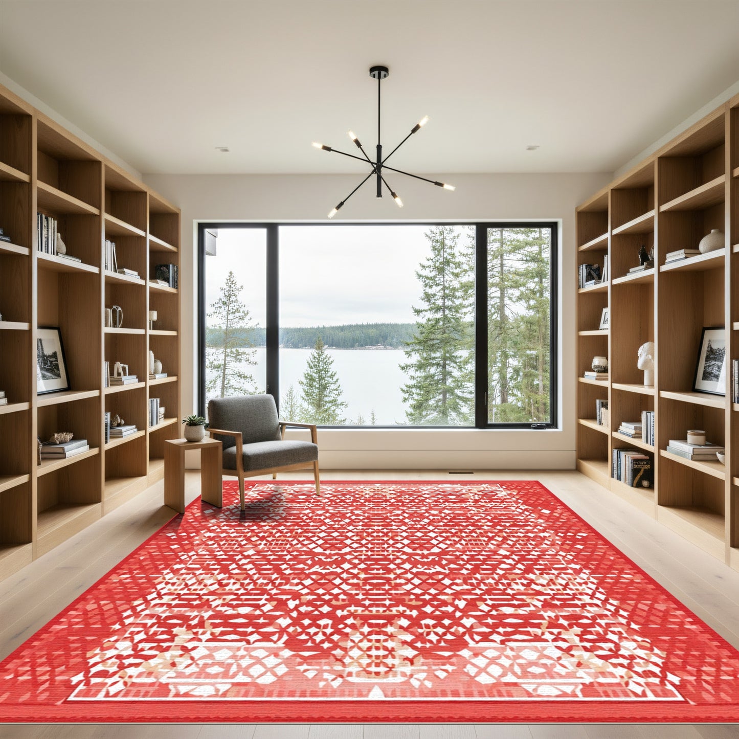 Crimson White Geometric Diamond Rug