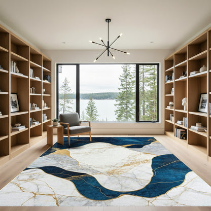 Navy Gold Veined Marble Rug