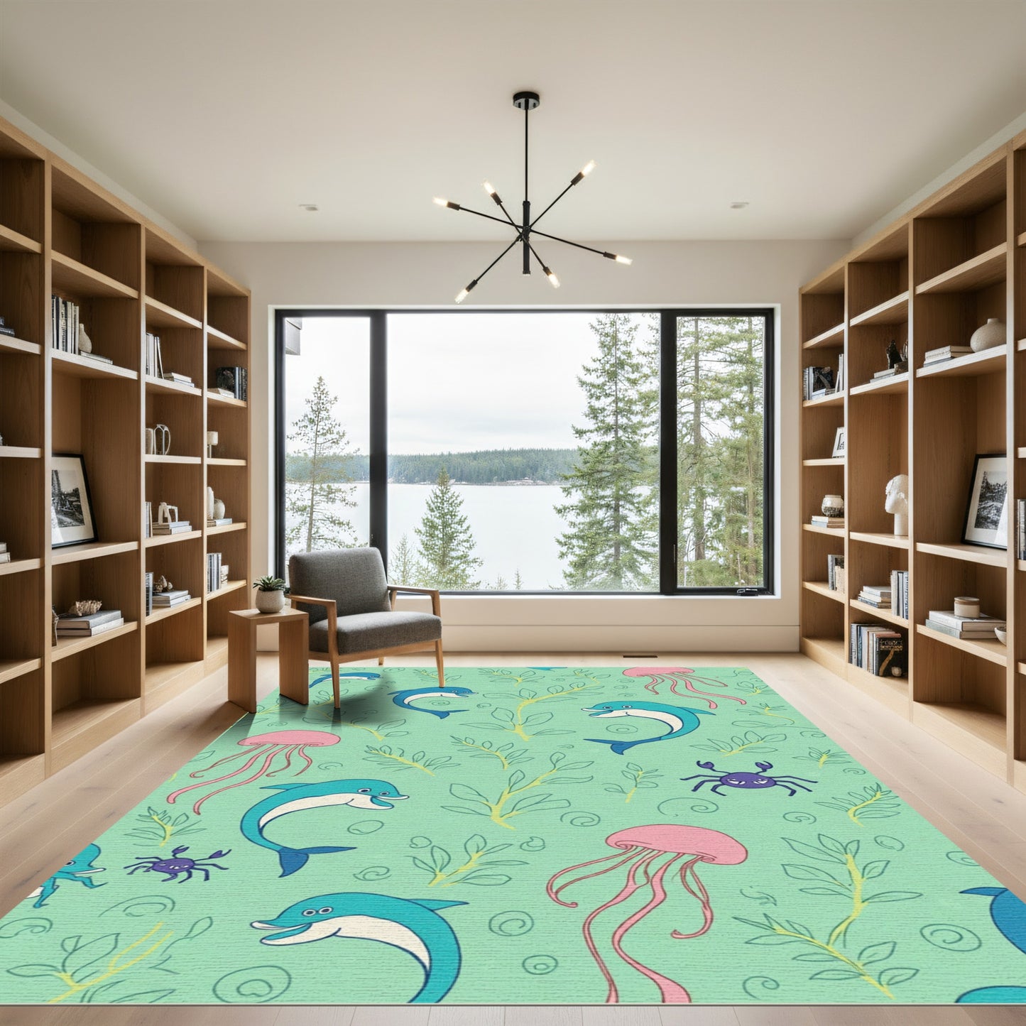 Aqua Dolphins Jellyfish With Seaweed Rug