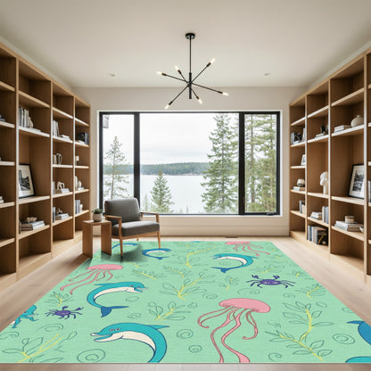 Aqua Dolphins Jellyfish With Seaweed Rug