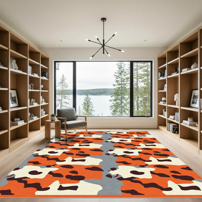 Abstract Orange Black White Camo Rug