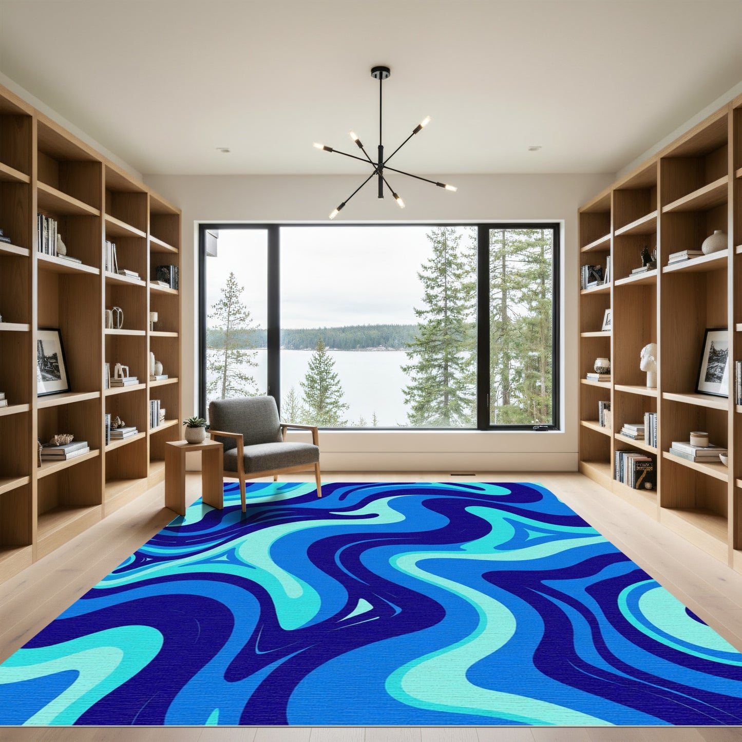 Ocean Wave Swirl Blues Rug