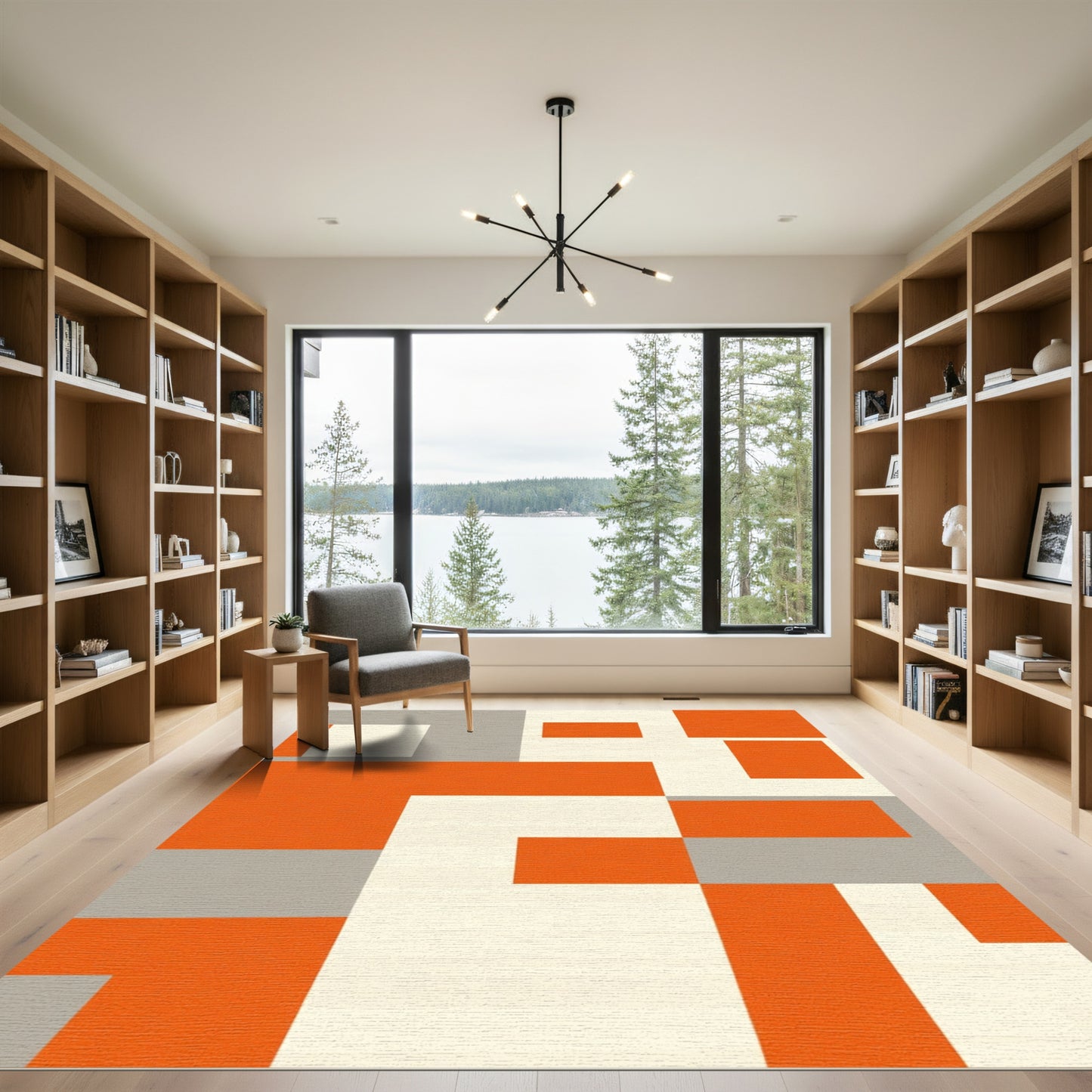 Bold Orange Gray Geometric Blocks Rug