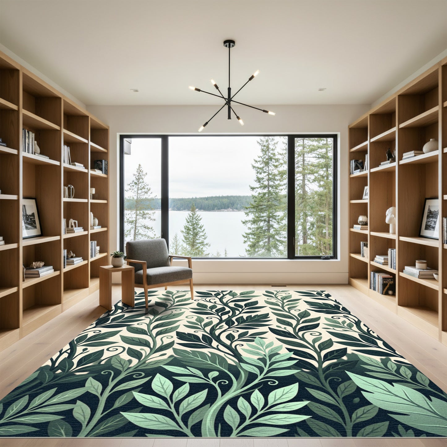 Emerald Green Leafy Vine Composition Rug