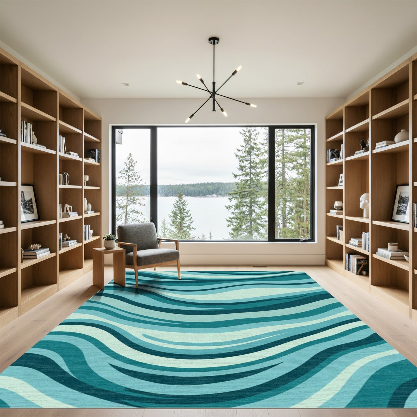 Abstract Teal Aqua Wave Flow Rug