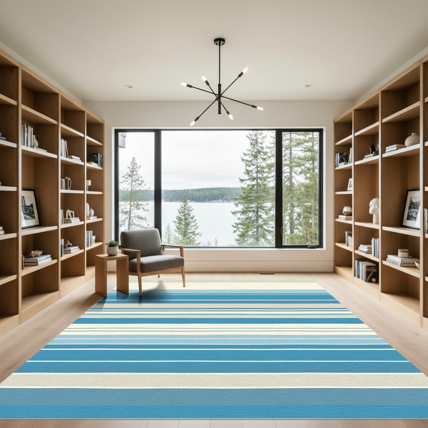 Coastal Blue Striped Horizontal Rug