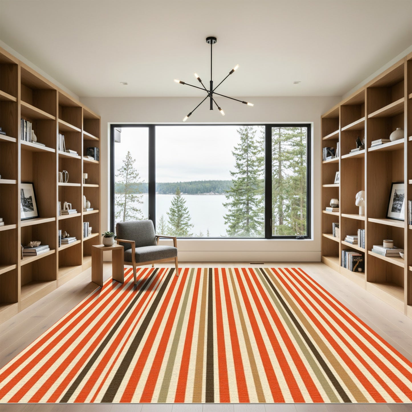 Retro Vertical Stripe Terracotta Cream Rug