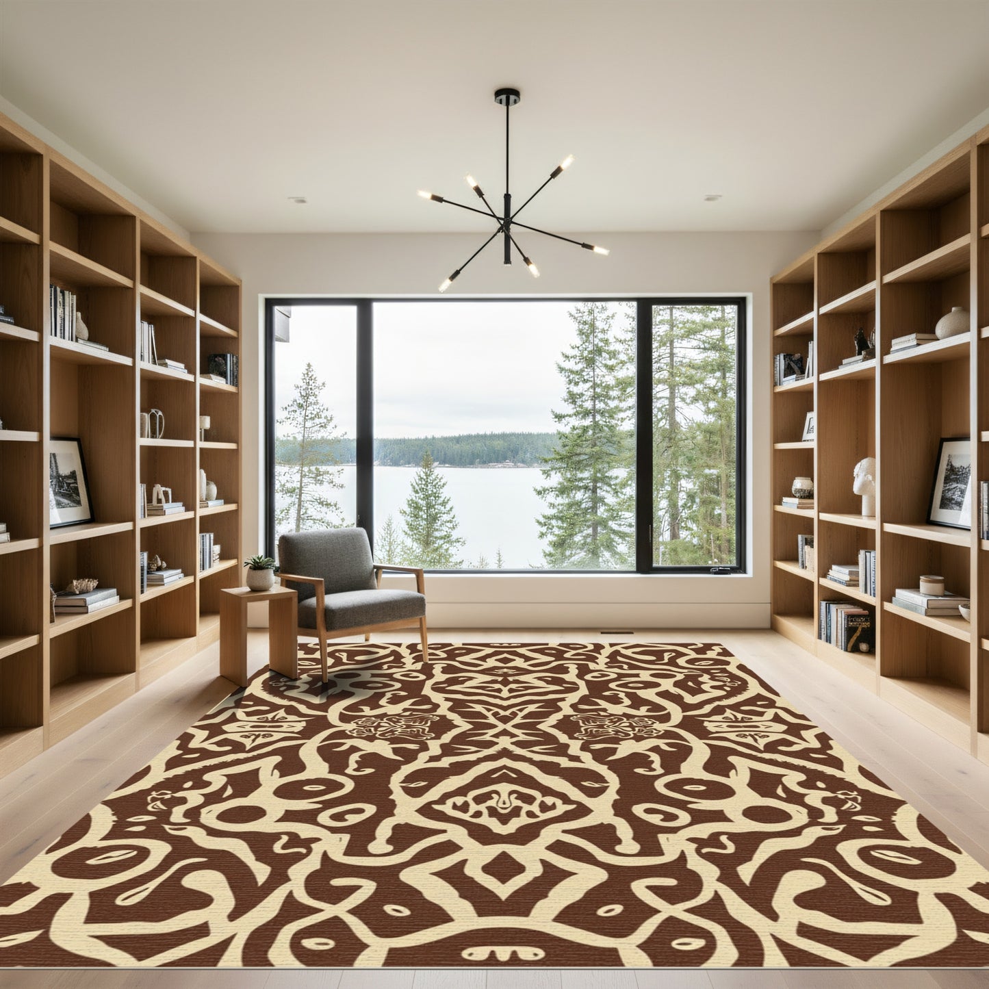 Chocolate Beige Arabesque Swirl Rug