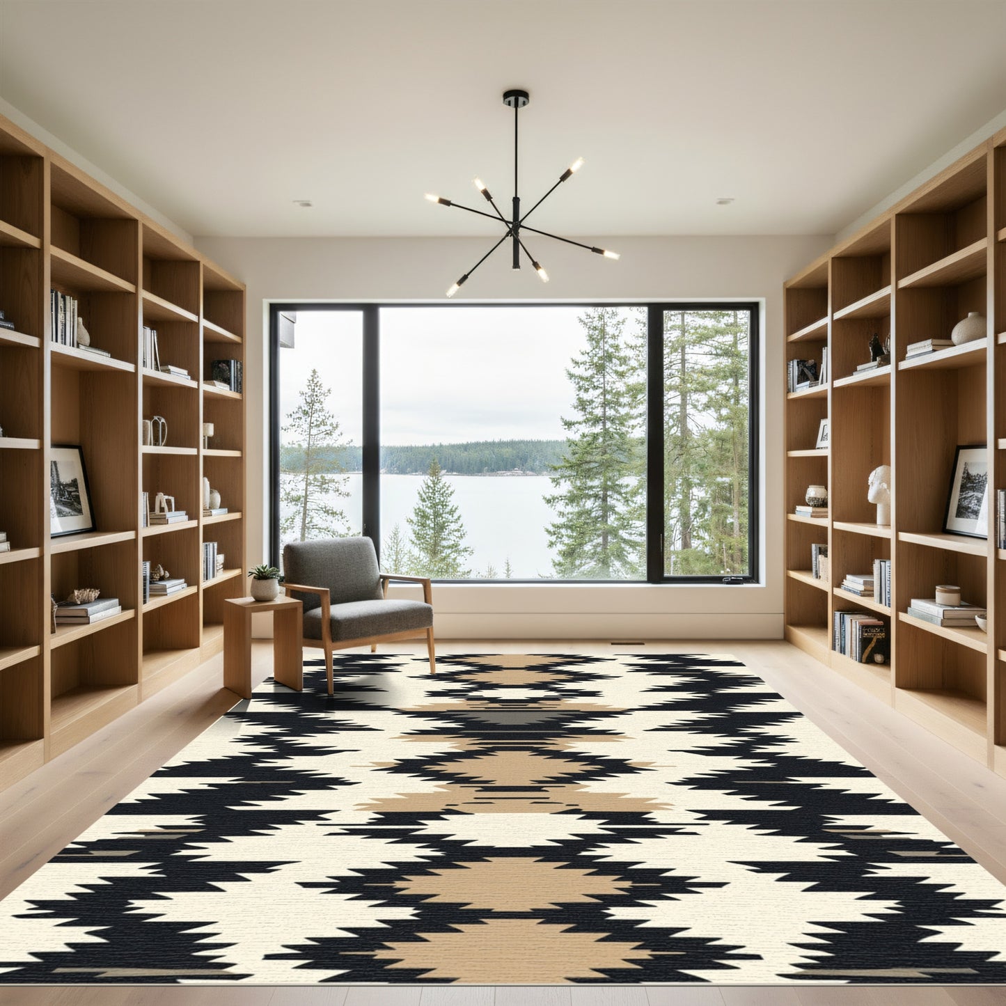 Geometric Black Beige Diamond Staggered Rug
