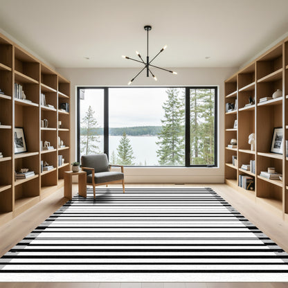 Bold Black and Gray Striped Rug