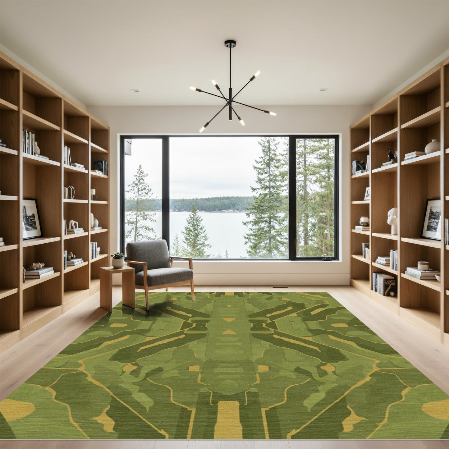 Muted Green Abstract Geometric Arrangement Rug