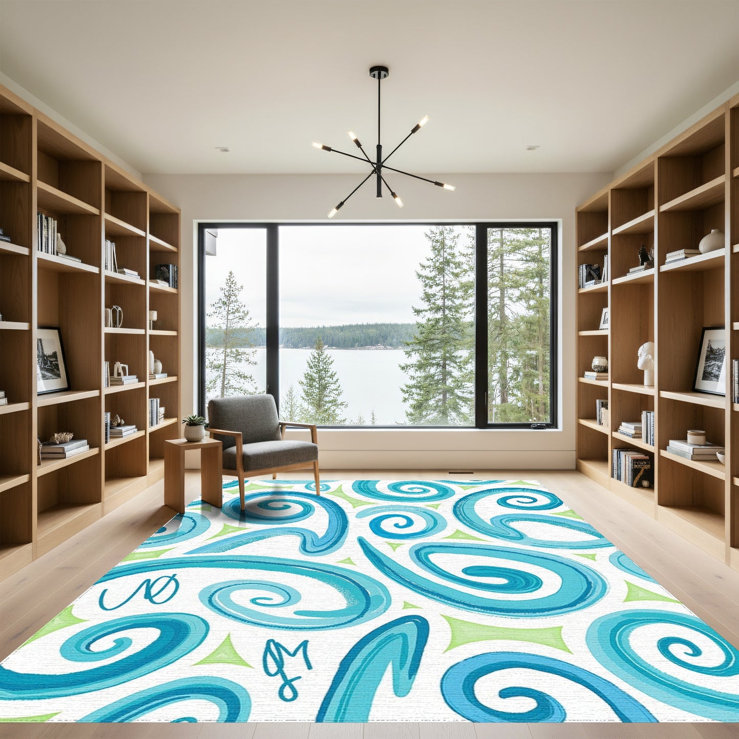 Turquoise Swirling Curls Whimsical Rug