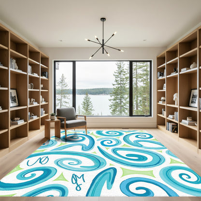 Turquoise Swirling Curls Whimsical Rug