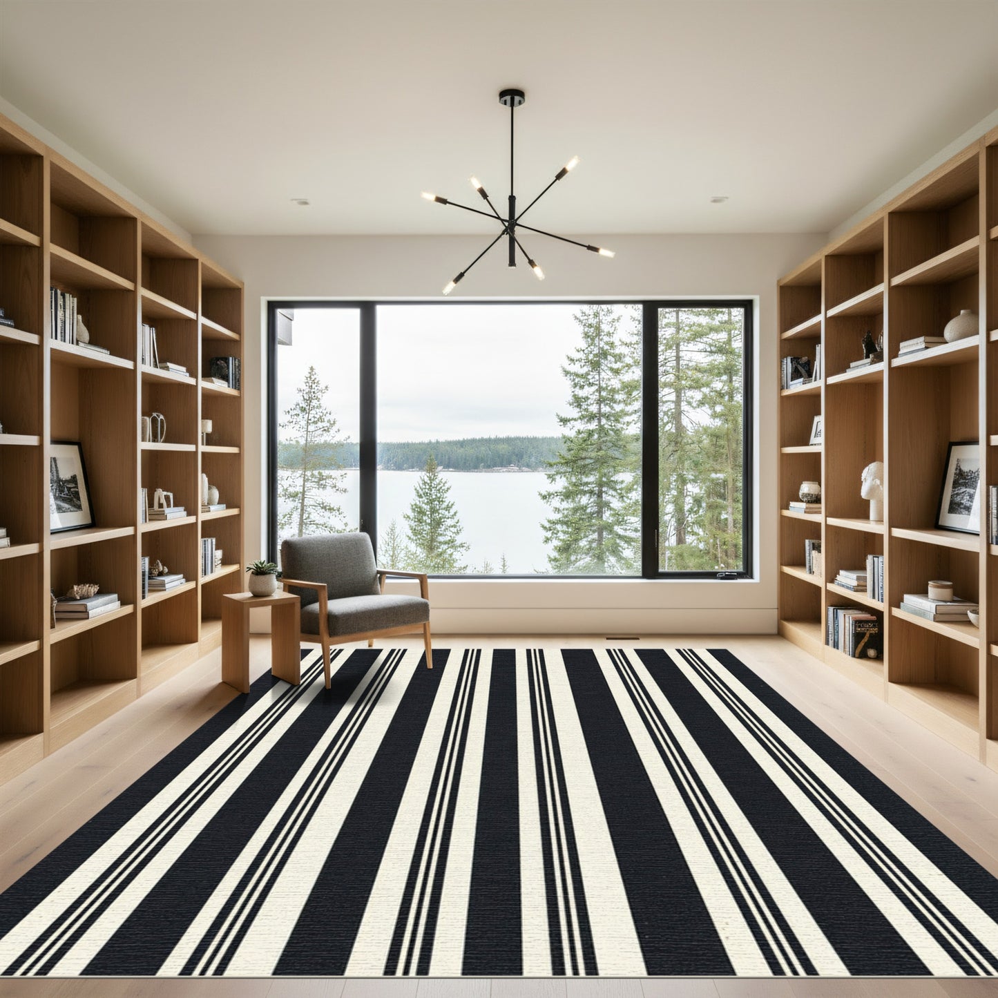 Bold Monochrome Parallel Lines Rug
