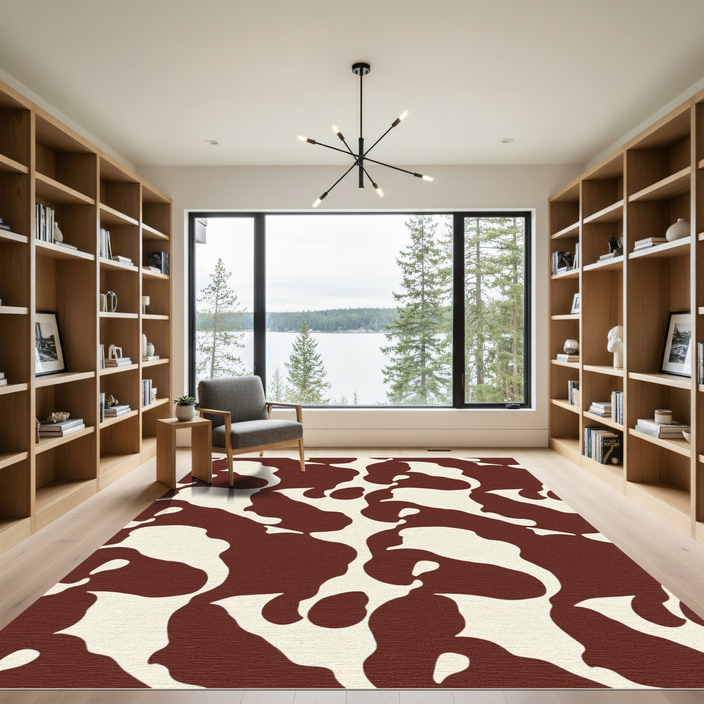 Brown Cream Cow Spot Abstract Rug