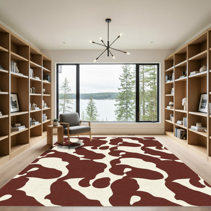 Brown Cream Cow Spot Abstract Rug