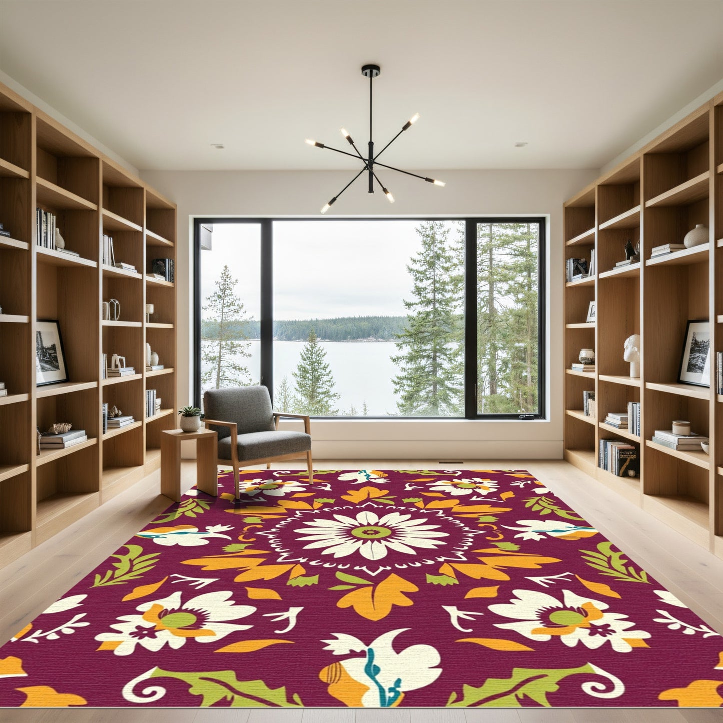 Crimson Floral Garden Medallion Rug