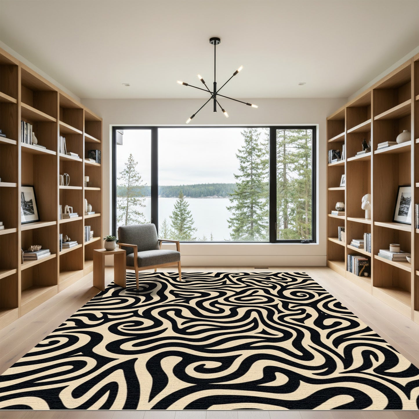 Black and Tan Abstract Swirl Rug