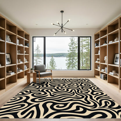 Black and Tan Abstract Swirl Rug