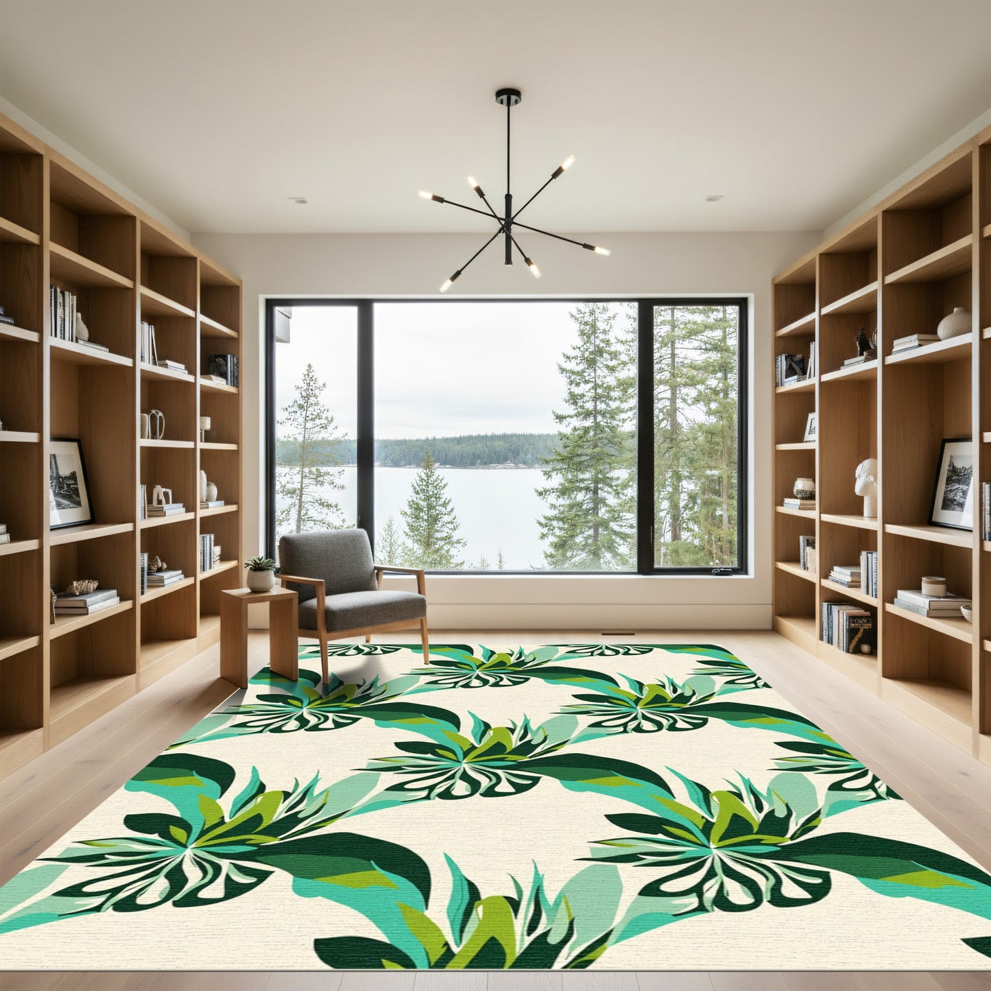 Emerald Teal Abstract Floral Arrangement Rug
