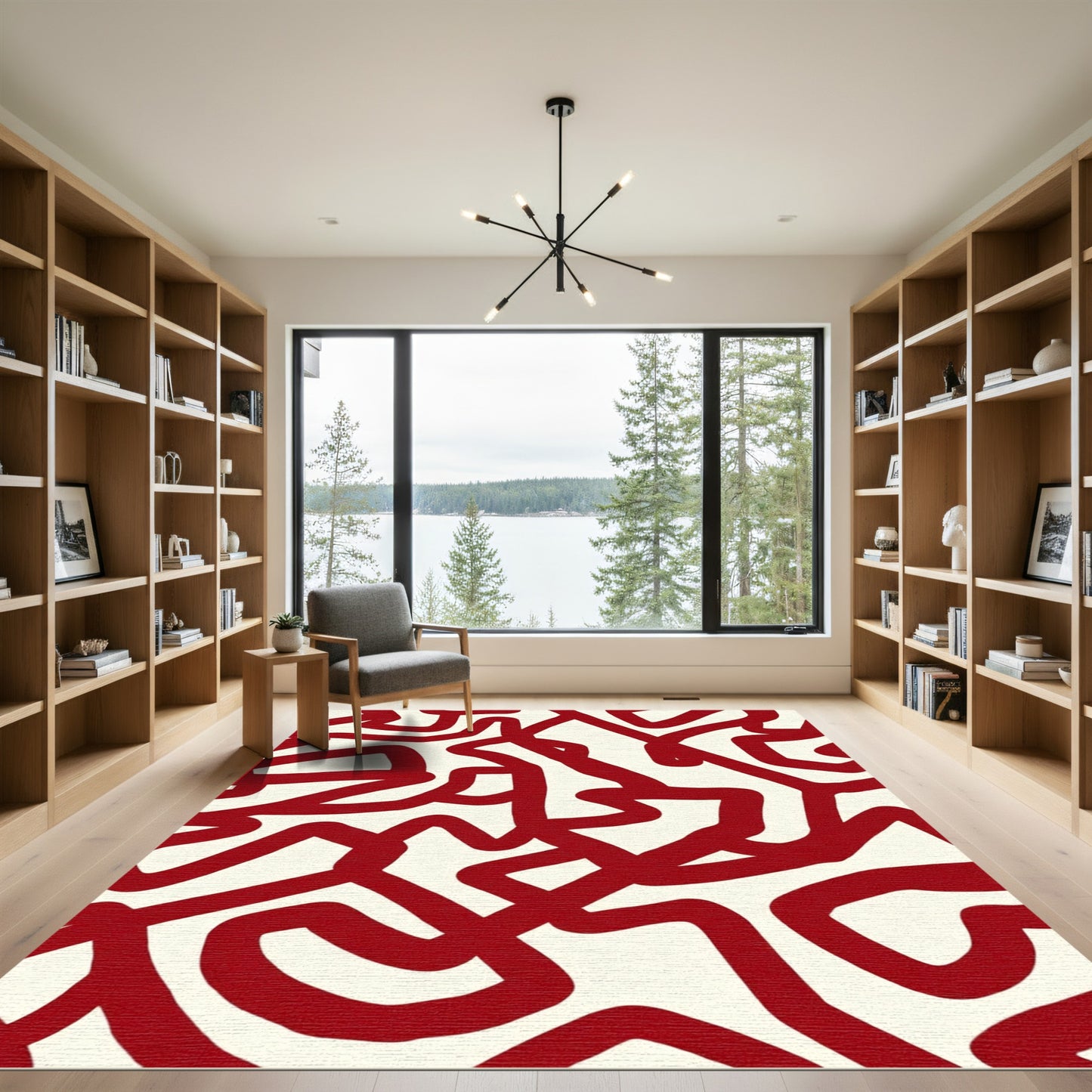 Bold Red Abstract Swirl Rug