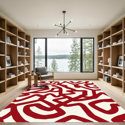 Bold Red Abstract Swirl Rug