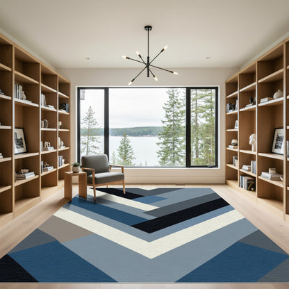 Modern Blue and Gray Geometric Weave Rug