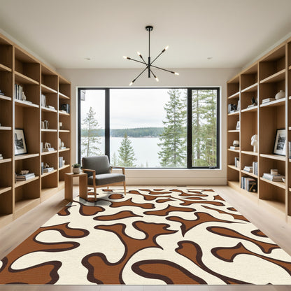 Abstract Brown Cream Blob Rug