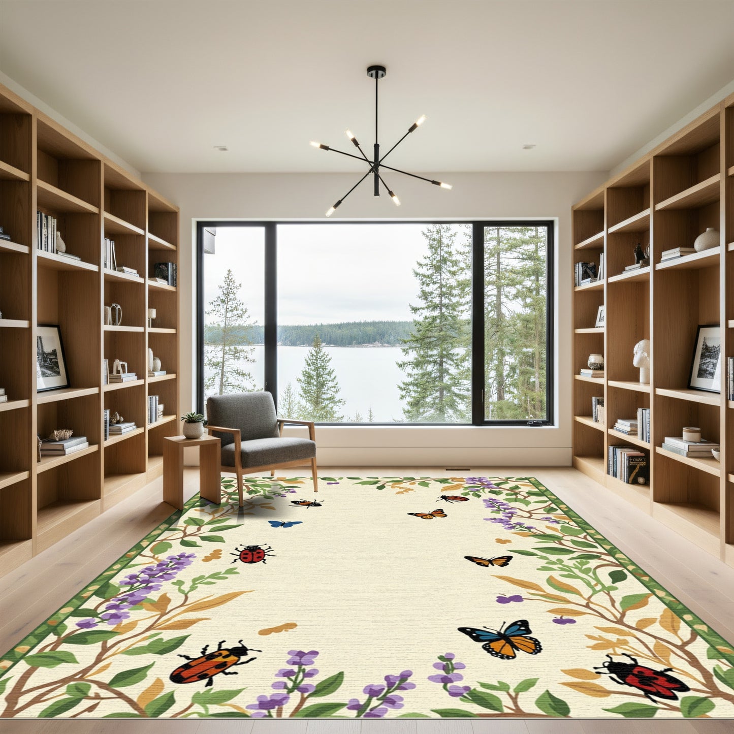 Whimsical Garden Butterfly Ladybug Border Rug