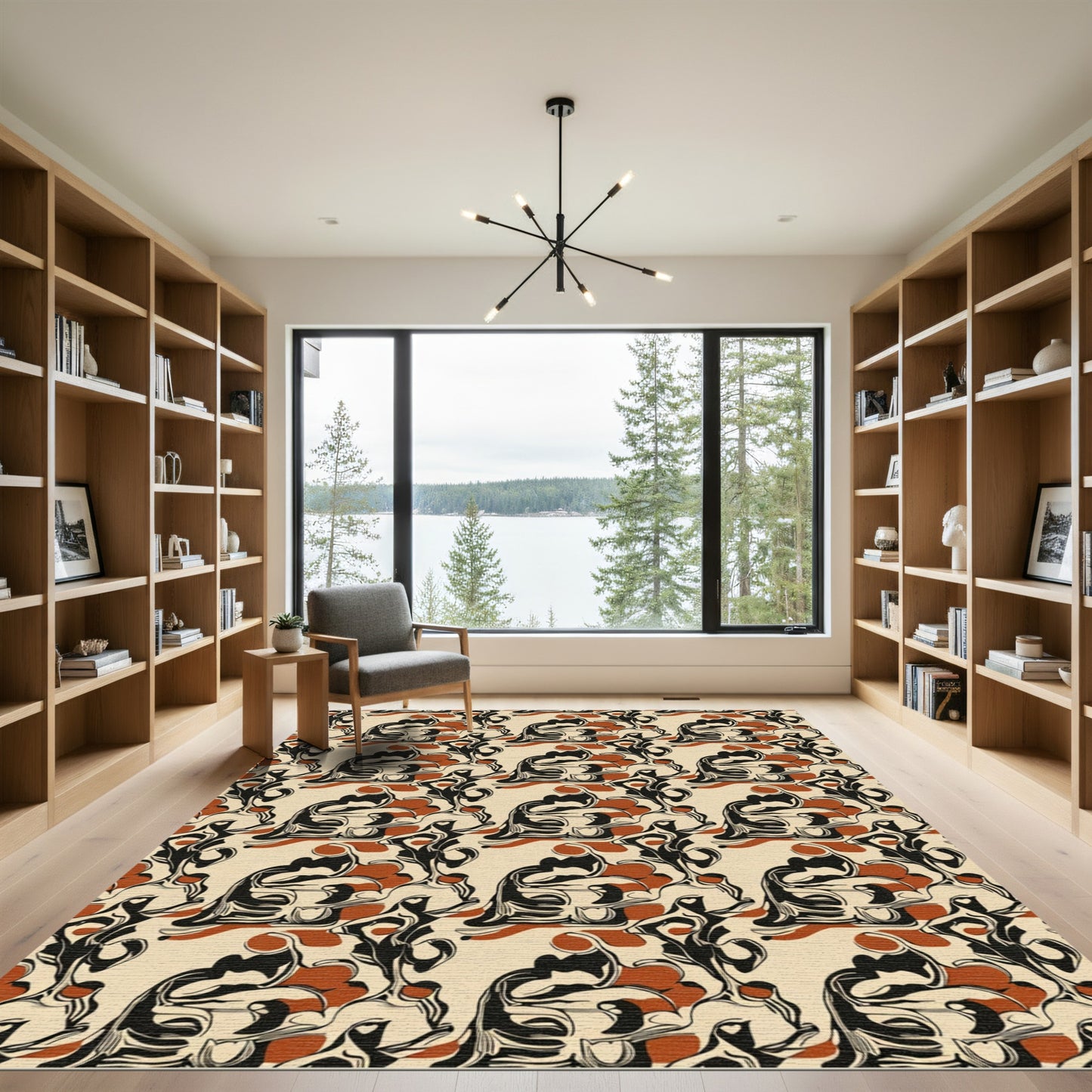 Bold Black Terra-Cotta Swirl Rug