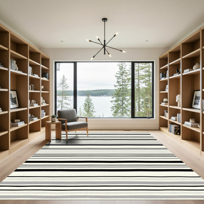 Modern Cream Black Gray Striped Rug
