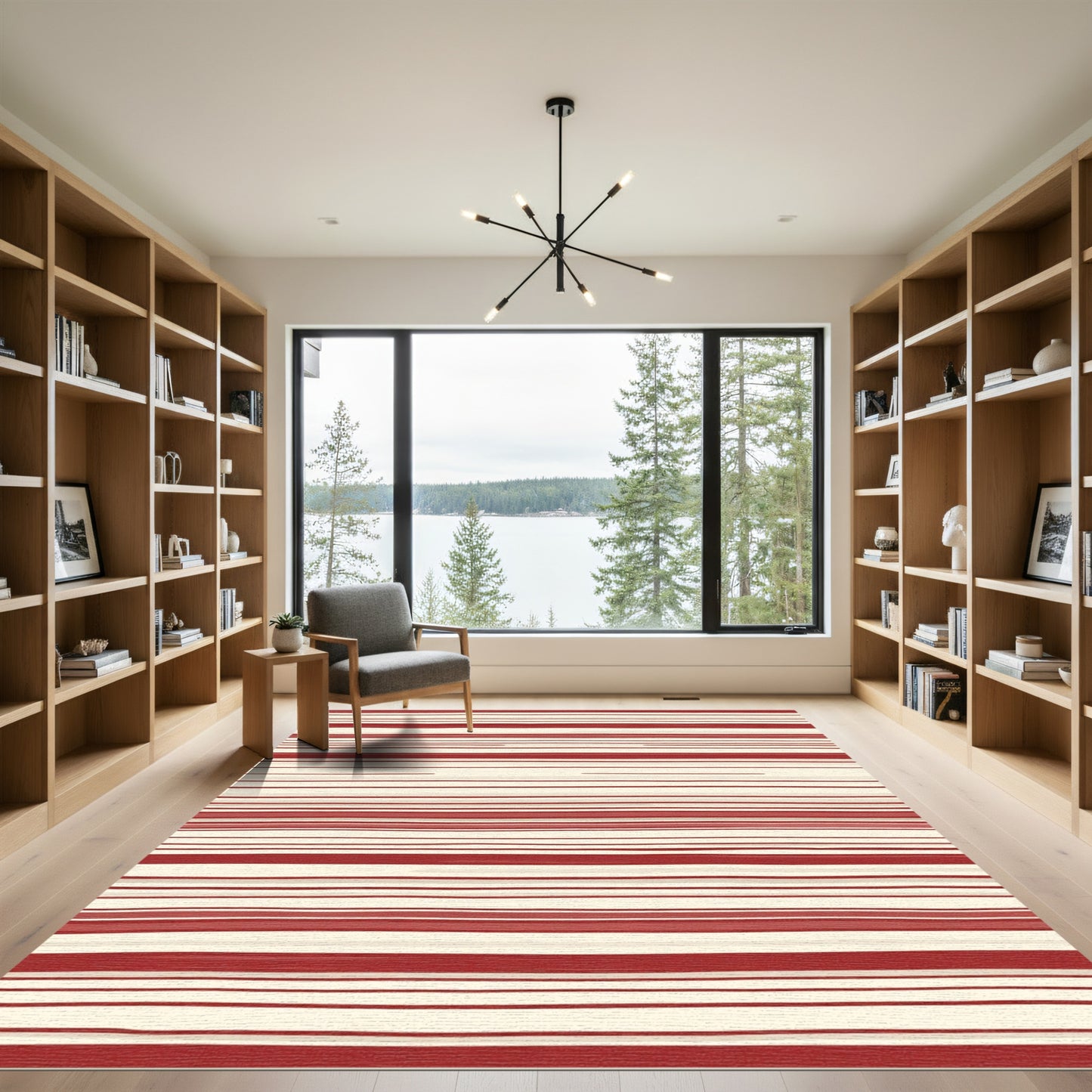 Red Cream Striped Texture Rug