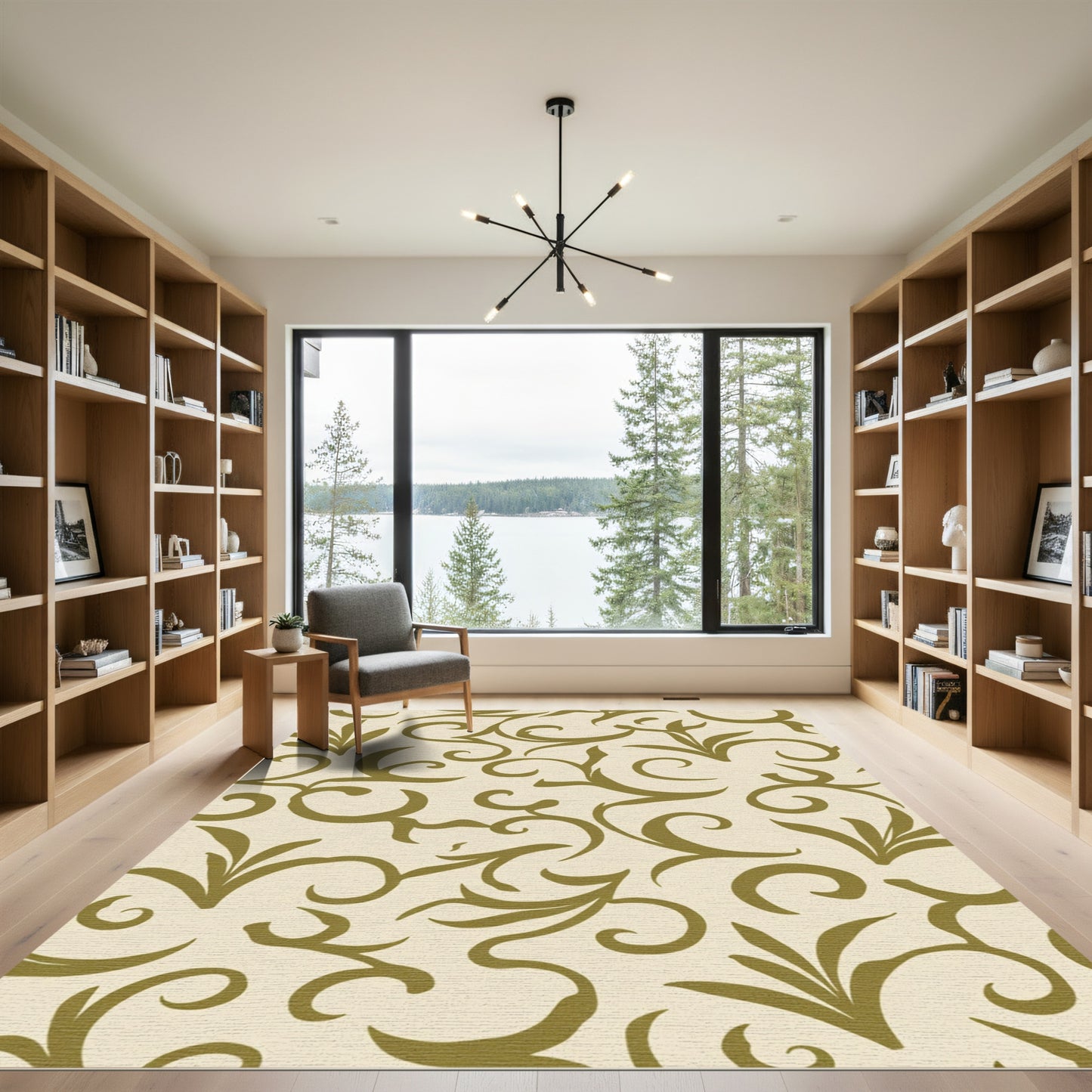 Olive Swirl Floral Garden Rug