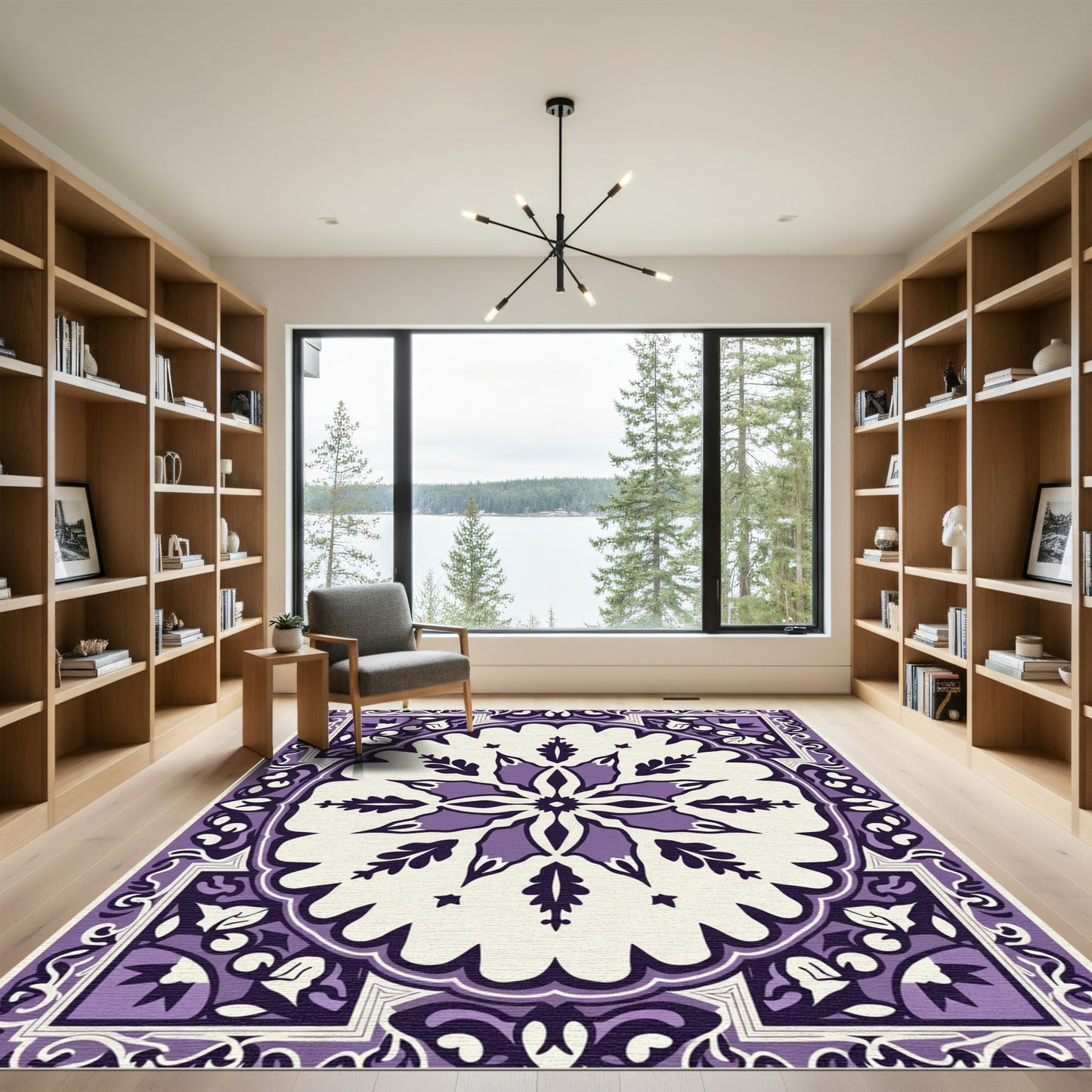 Ornate Purple Floral Medallion Rug