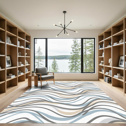 Soft Blue Tan Wavy Lines Rug