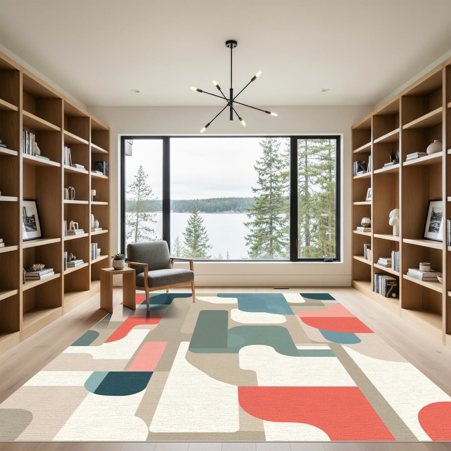 Retro Abstract Color Block Overlap Rug