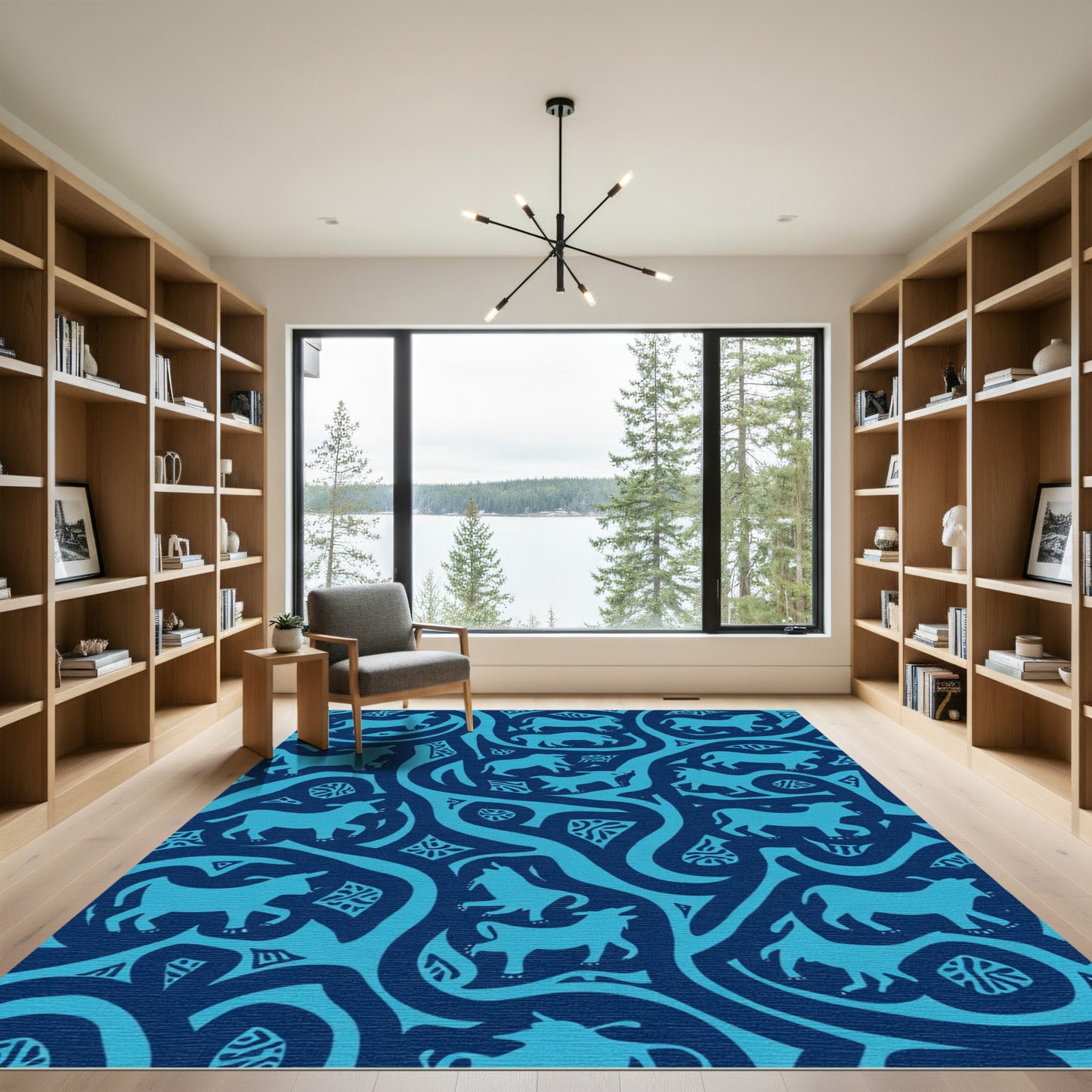 Cerulean Bull Swirl Folk Rug