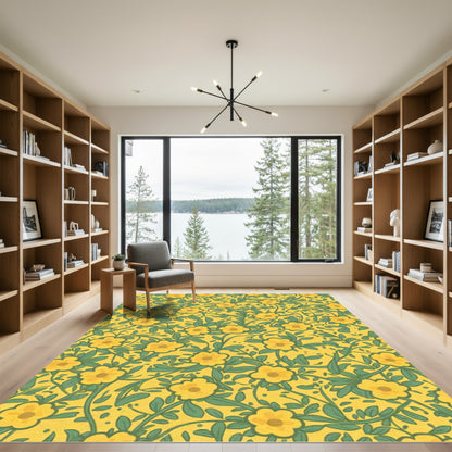 Golden Yellow Floral Vine Rug