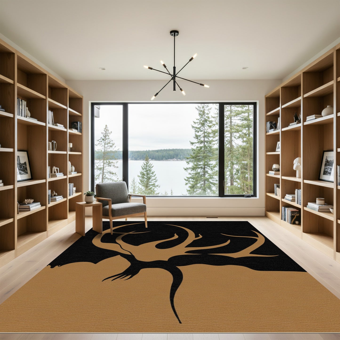 Gold Antler Tree Silhouette Rug