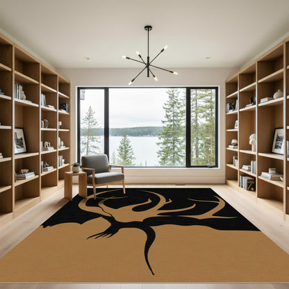 Gold Antler Tree Silhouette Rug
