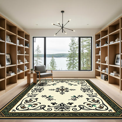 Ornate Black and Gold Floral Medallion Rug