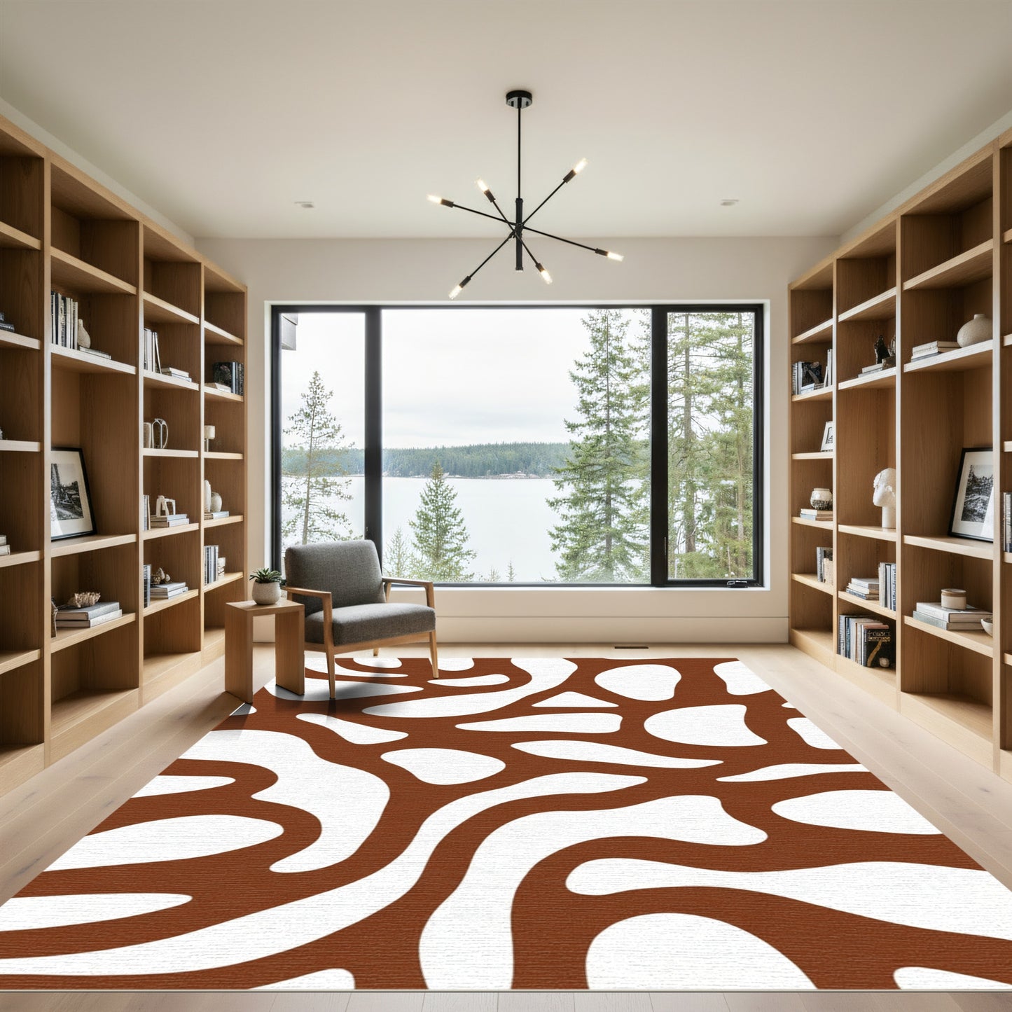 Brown White Organic Amoeba Shape Rug