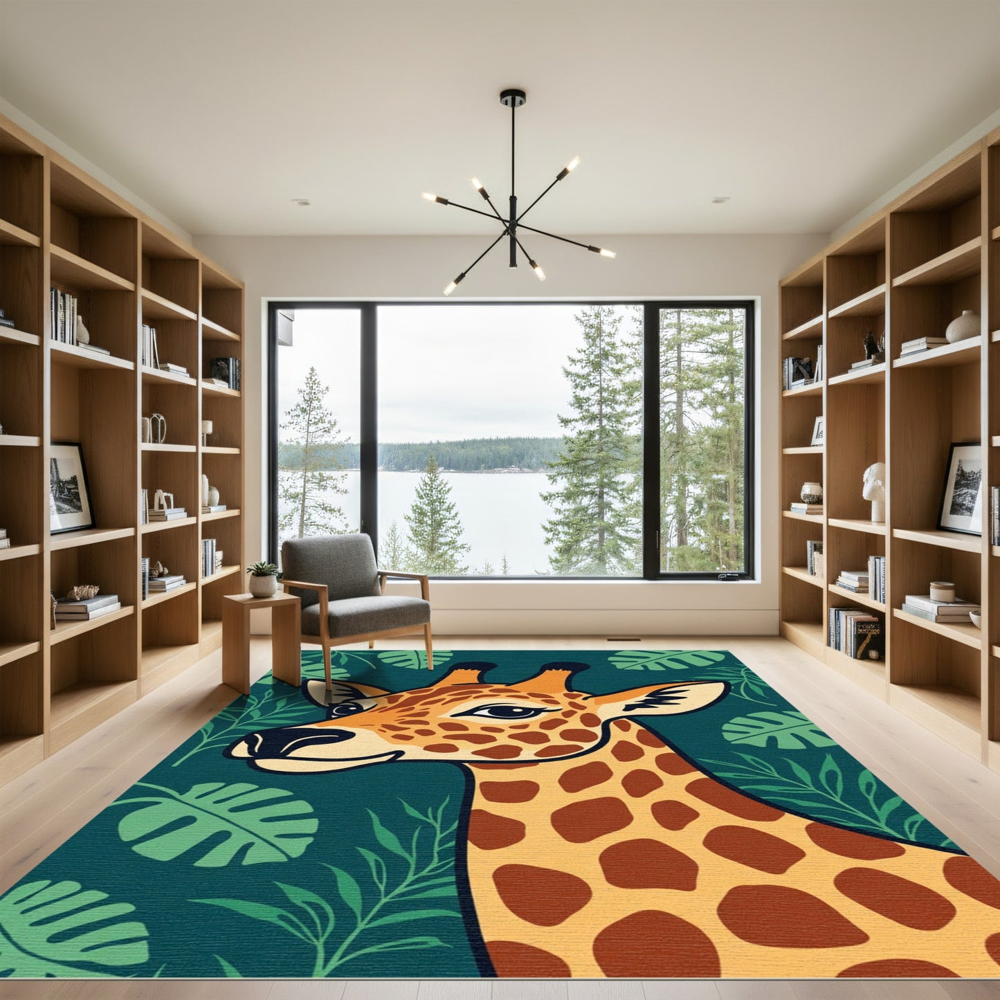 Whimsical Giraffe Jungle Leaf Rug