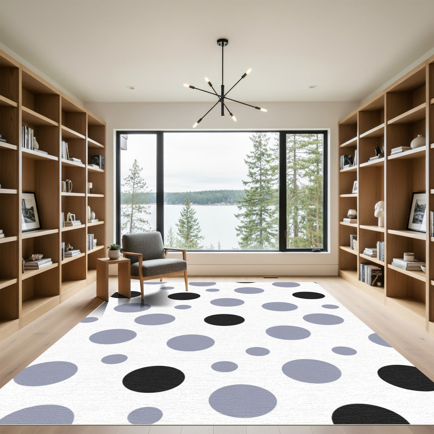 Modern Black Gray Polka Dot Accents Rug