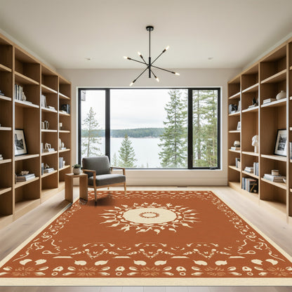 Terracotta Sunburst Bordered Medallion Rug